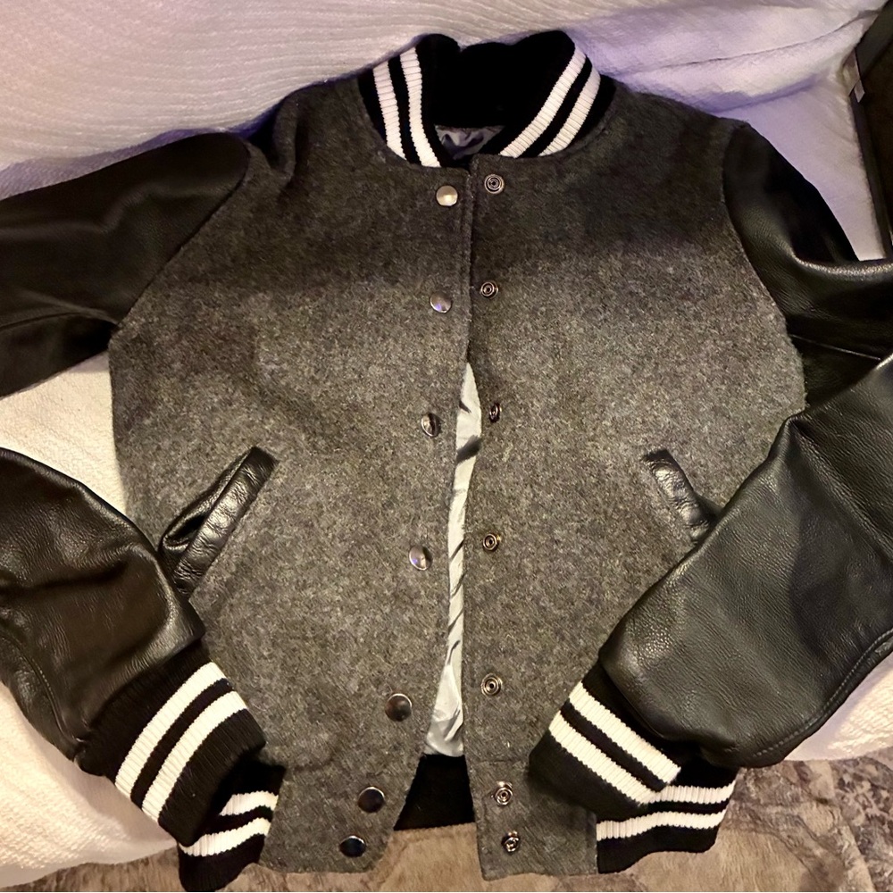 Roots Charcoal and Black Varsity Jacket